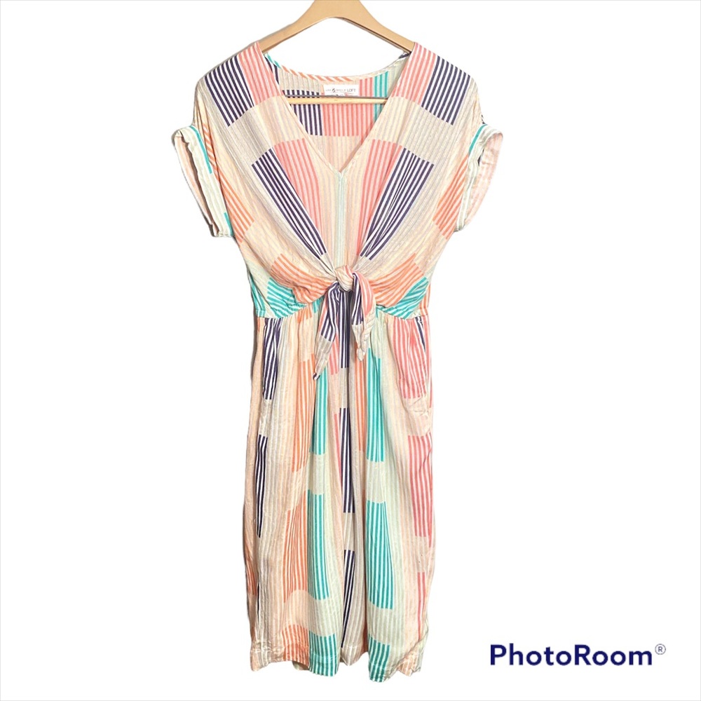 Lou & Grey for LOFT Striped Tie Front Elastic Waist Dress Size XS